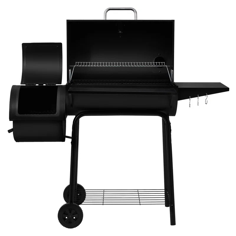 30" Barrel Charcoal Grill with Smoker and Side Table