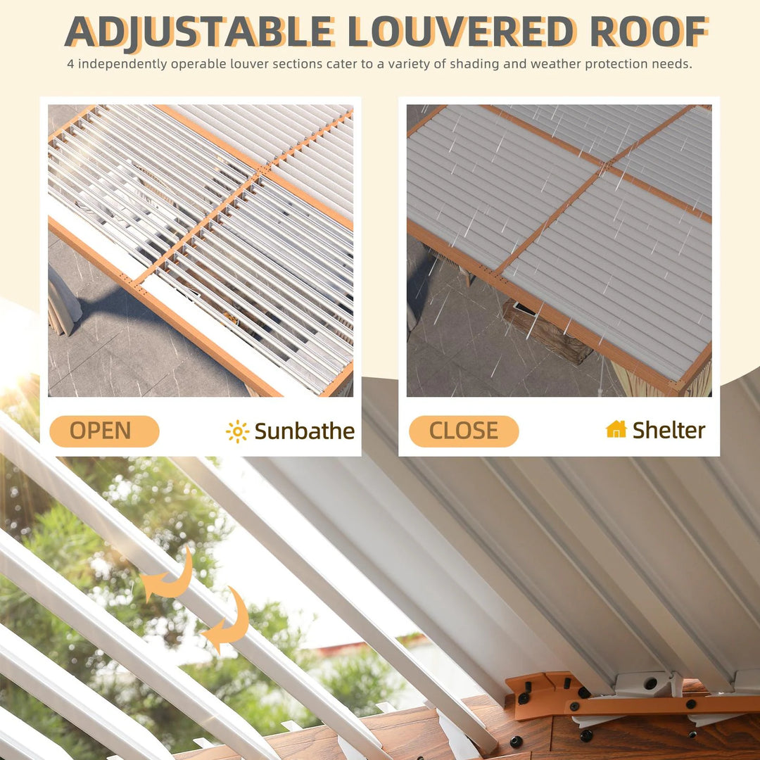 Outdoor Louvered Pergola Gazebo with Adjustable Aluminum Rainproof Roof and Pull-Down Screen