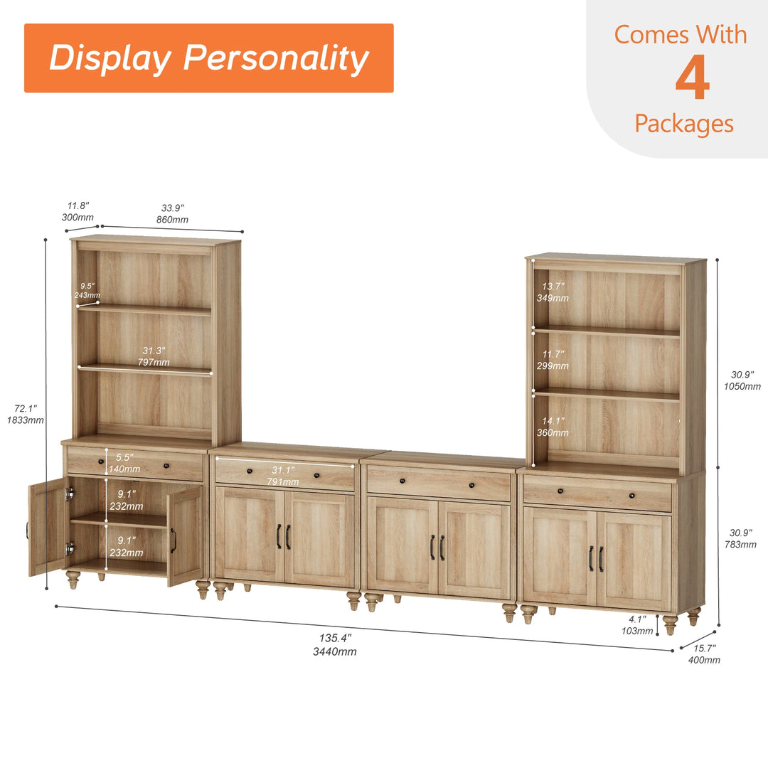 Entertainment Center with Bookshelves for Tvs up to 75", Oak