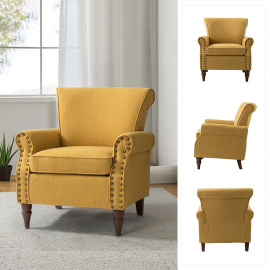 Nyctelius Upholstered Comfy Accent Chair with Turned Wooden Legs and Nailhead Trim Set of 2 by