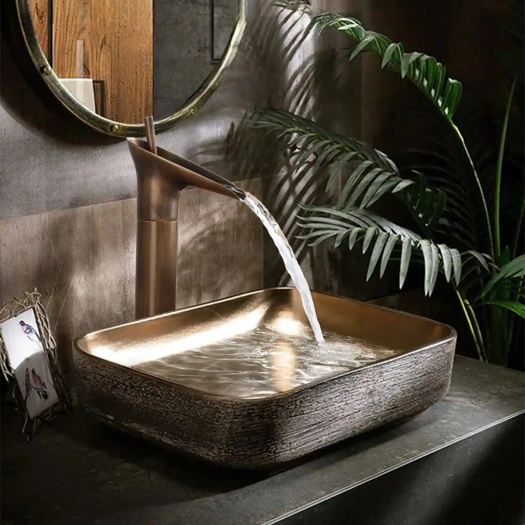 12.4"H Solid Brass Waterfall Single Handle Single Hole Bathroom Faucet