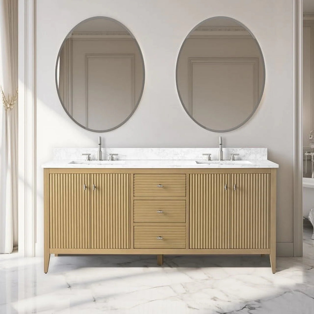 72" Double Sink Bathroom Vanity Cabinet with Engineered Marble Top
