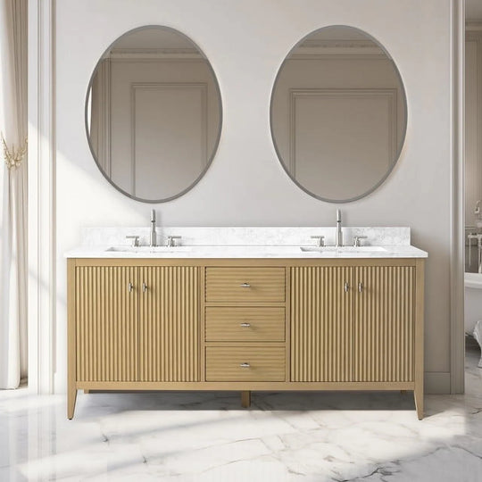 72" Double Sink Bathroom Vanity Cabinet with Engineered Marble Top
