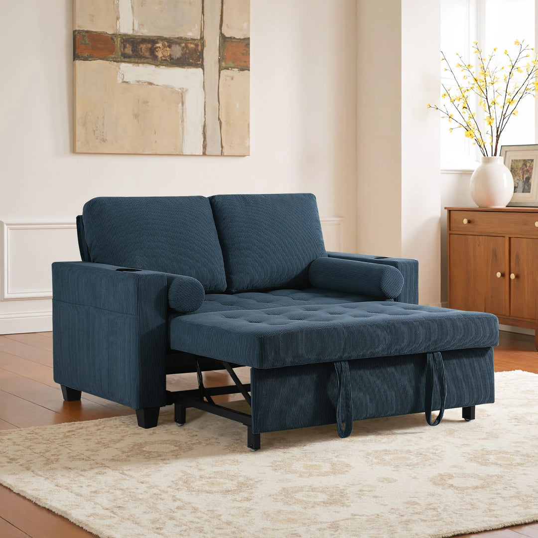 3-In-1 Pull-Out Sleeper Sofa Bed Convertible Adjustable Multi-Functional Loveseat with USB Port