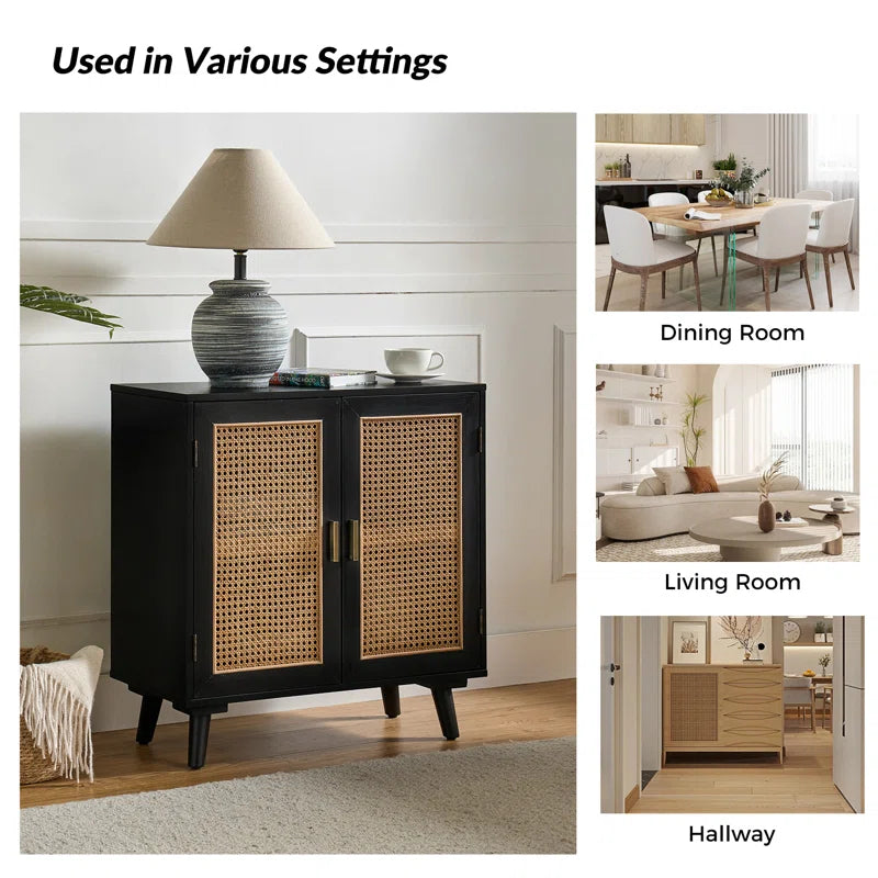 Emily 31'' Tall 2 - Rattan Door Accent Cabinet with Solid Wood Legs
