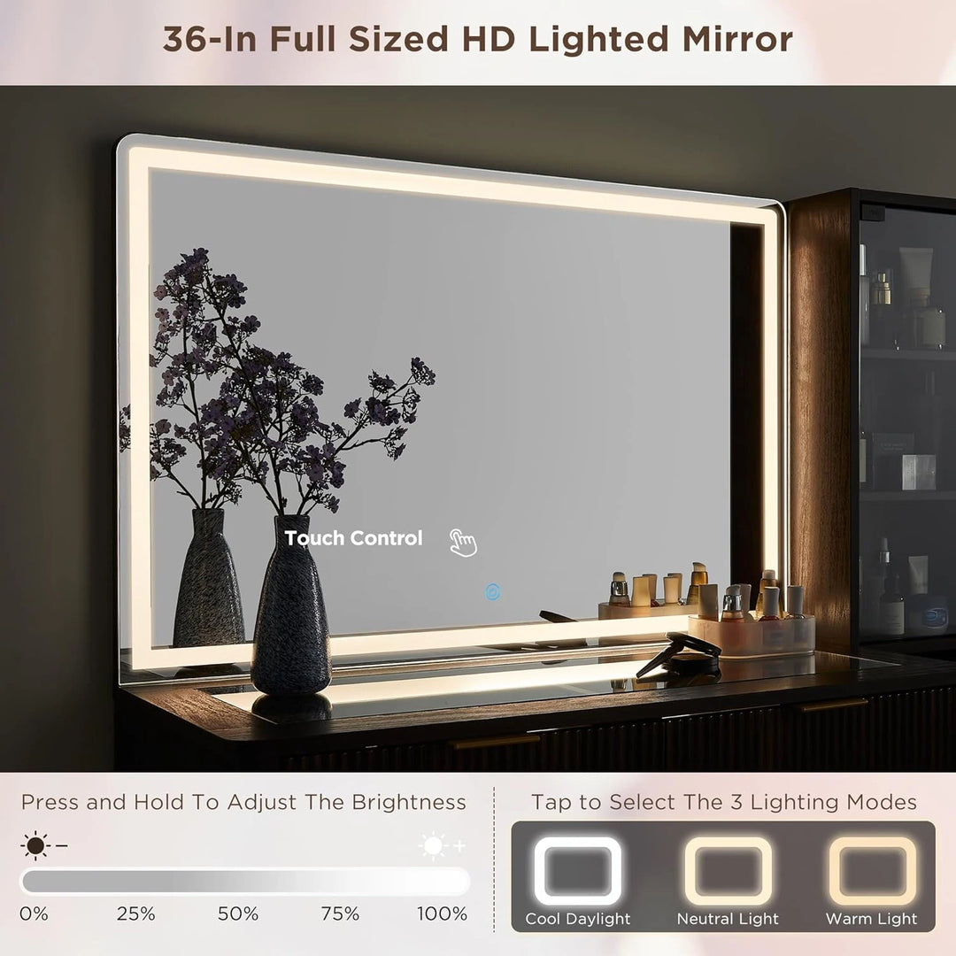 Modern Makeup Vanity Desk with HD Lighted Mirror, Dressing Table