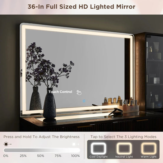 Modern Makeup Vanity Desk with HD Lighted Mirror, Dressing Table