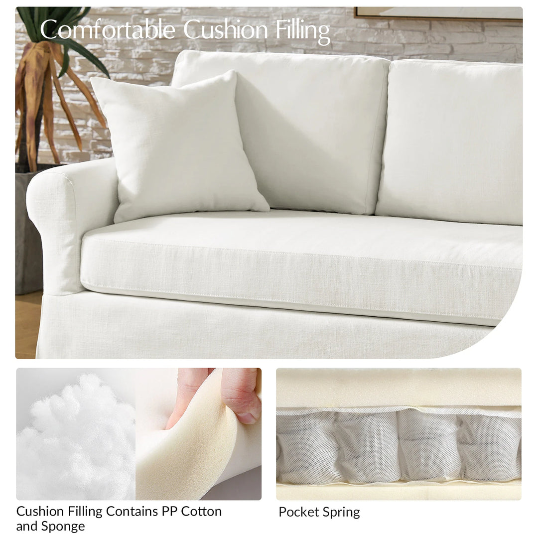 Enrico 82" Farmhouse Slipcovered Sofa with Rolled Armrest by
