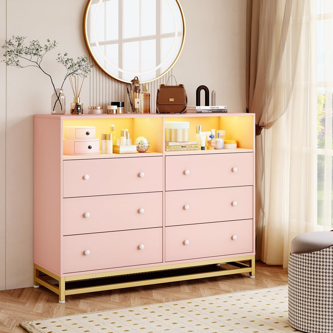 6 Drawer Dresser with Led Lights and Power Outlets