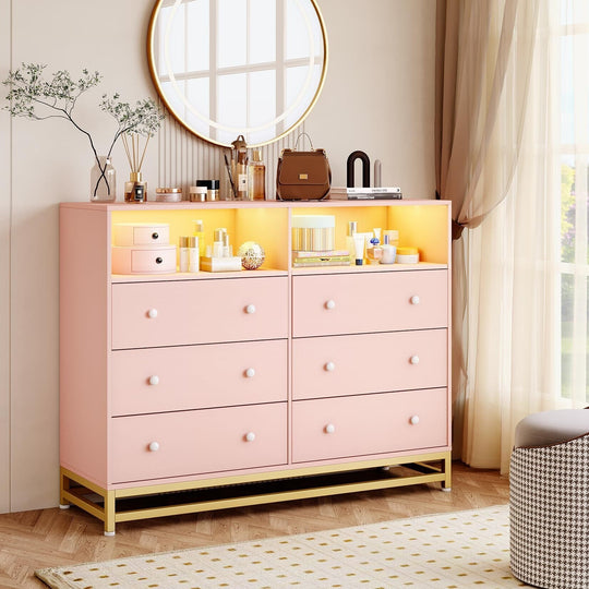 6 Drawer Dresser with Led Lights and Power Outlets