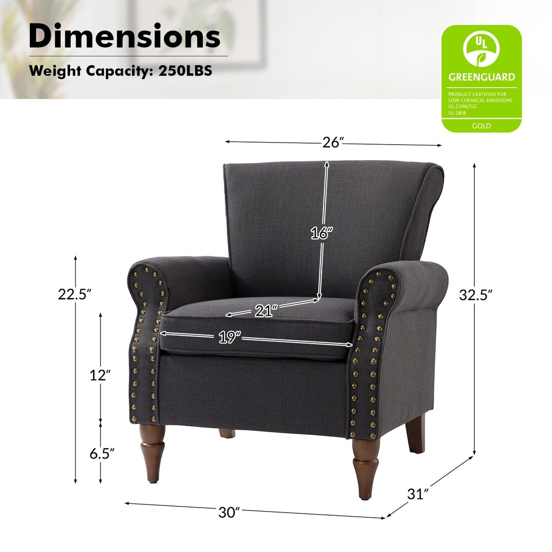 Nyctelius Upholstered Comfy Accent Chair with Turned Wooden Legs and Nailhead Trim Set of 2 by