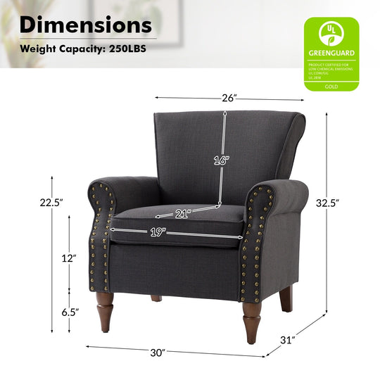 Nyctelius Upholstered Comfy Accent Chair with Turned Wooden Legs and Nailhead Trim Set of 2 by