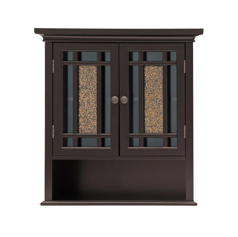 Caleb Removable Two-Door Wall Cabinet with Glass Mosaic Doors, Adjustable Shelf for Bathroom or Home Storage