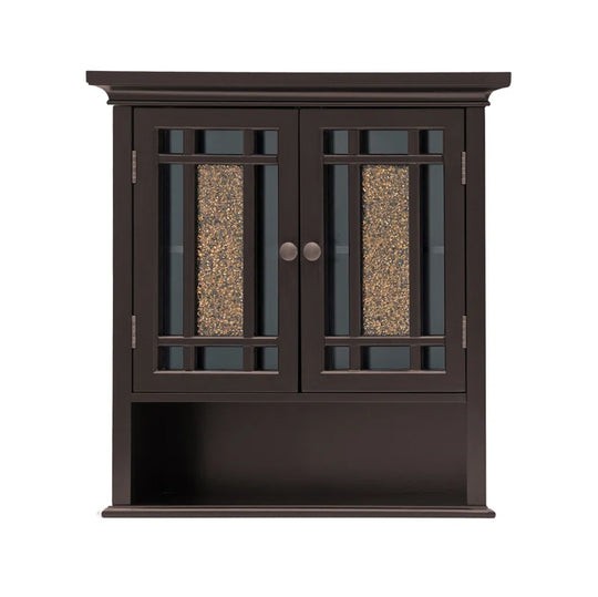 Caleb Removable Two-Door Wall Cabinet with Glass Mosaic Doors, Adjustable Shelf for Bathroom or Home Storage