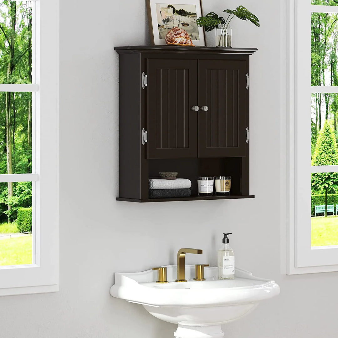 Bathroom Cabinet Wall Mounted, Wood Hanging Cabinet, Wall Cabinets with Doors and Shelves over the Toilet for Bathroom