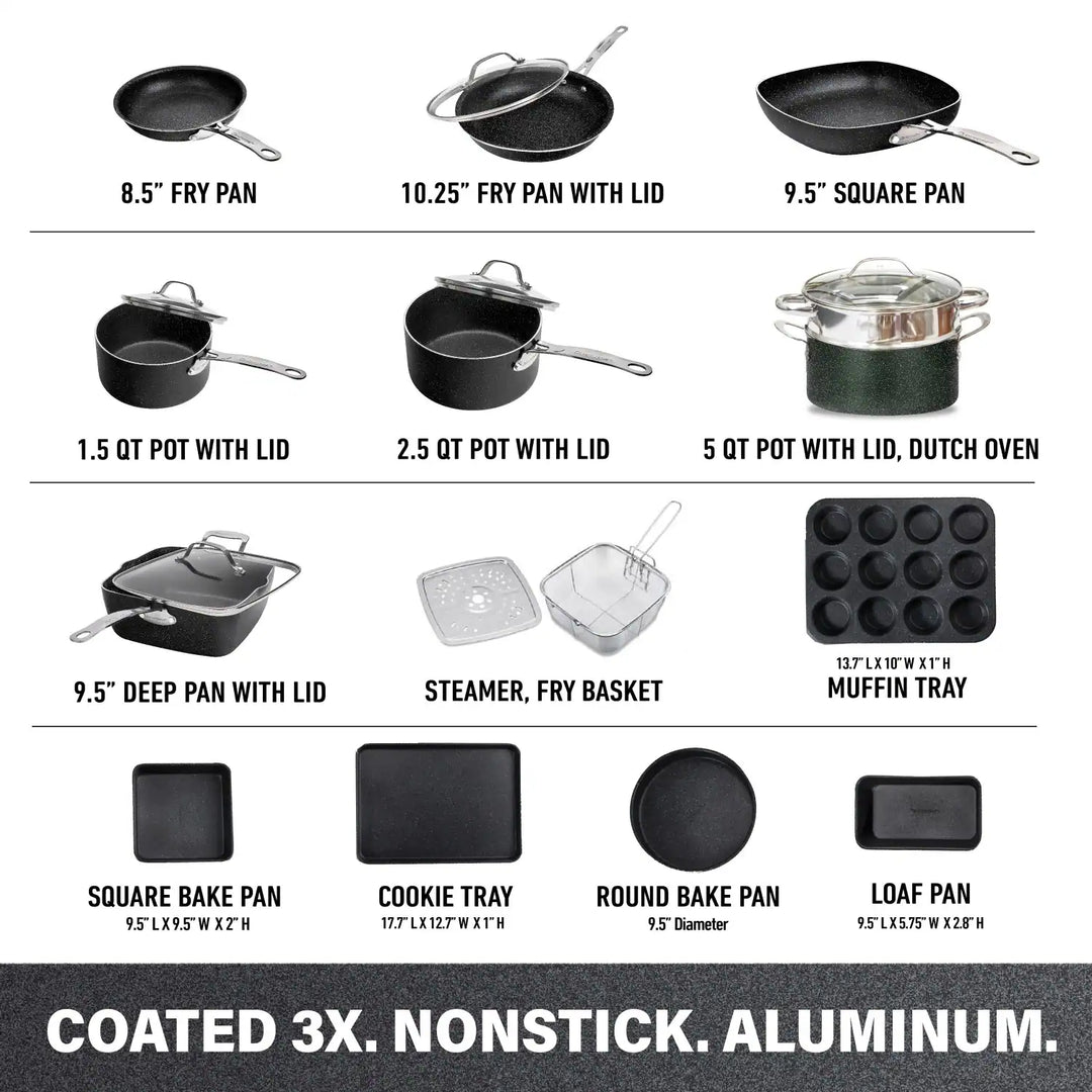 20 Piece Nonstick Aluminum Cookware and Bakeware Set