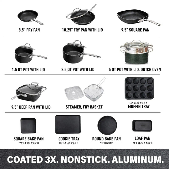20 Piece Nonstick Aluminum Cookware and Bakeware Set