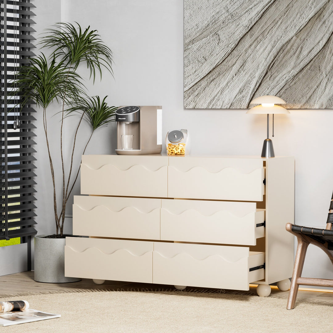 Wave Front 6 Drawers Dresser Handle-Free Modern Storage Cabinet