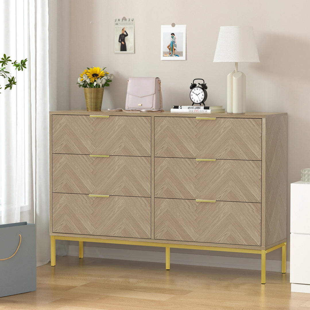 6-Drawer Double Dresser Modern Wood Chest of Drawers for Bedroom Living Room