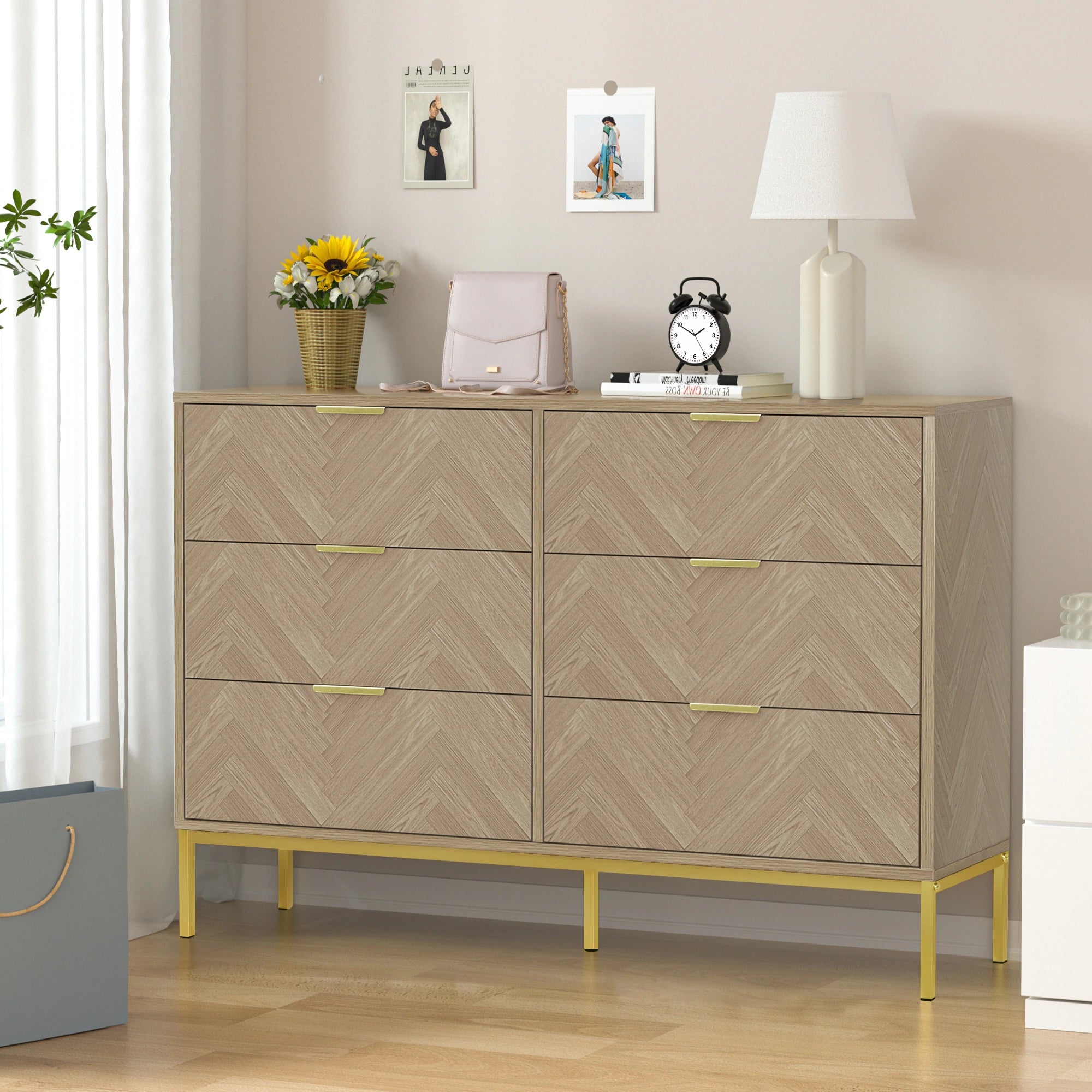 6-Drawer Double Dresser Modern Wood Chest of Drawers for Bedroom Living Room