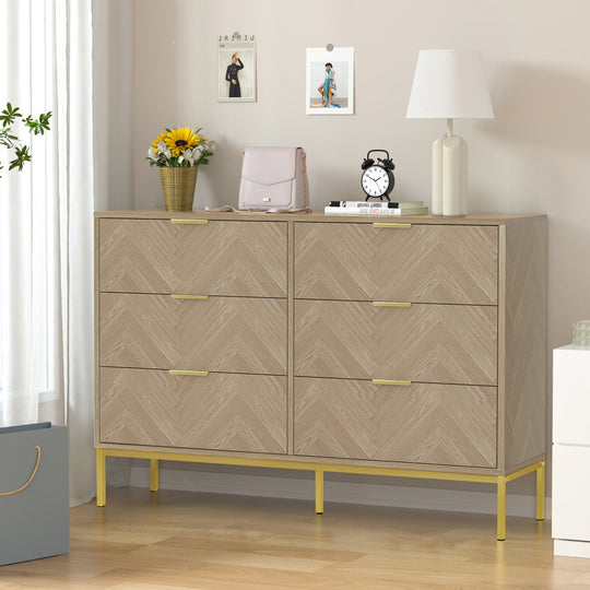 6-Drawer Double Dresser Modern Wood Chest of Drawers for Bedroom Living Room