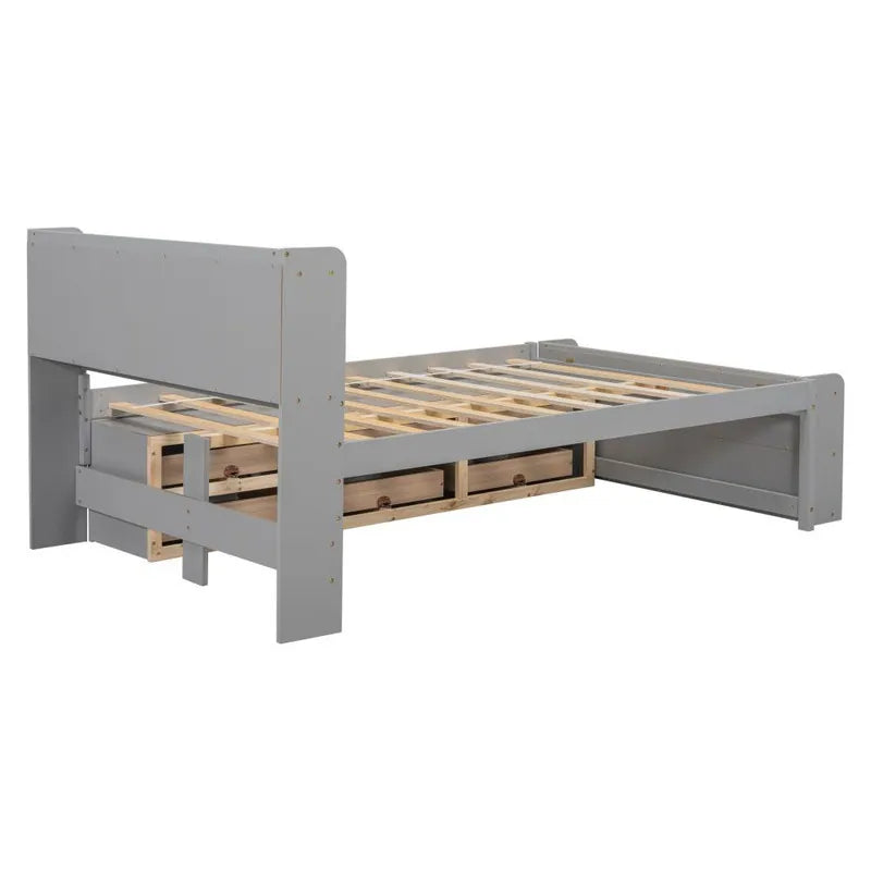 Storage Platform Bed with Bookcase Headboard,Drawers and Bed End Storage Case,Full Size