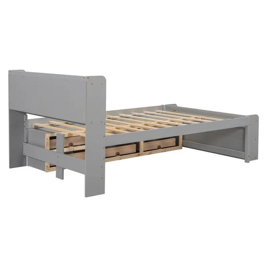 Storage Platform Bed with Bookcase Headboard,Drawers and Bed End Storage Case,Full Size