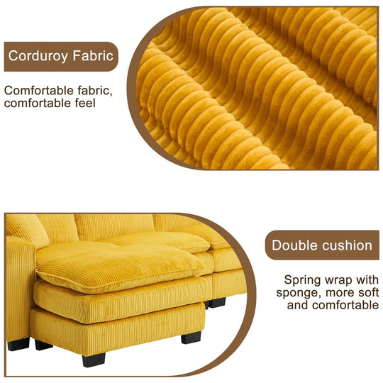 Modern U-Shaped 6-Seater Sectional Sofa with One Footstool