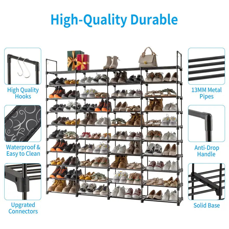 10-Tier Shoe Rack-Tiered Storage for Sneakers, Heels, Flats, Accessories, and More-Space Saving Organization