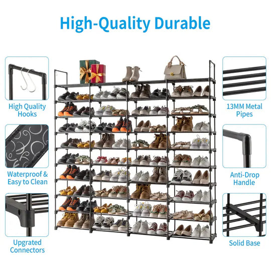 10-Tier Shoe Rack-Tiered Storage for Sneakers, Heels, Flats, Accessories, and More-Space Saving Organization