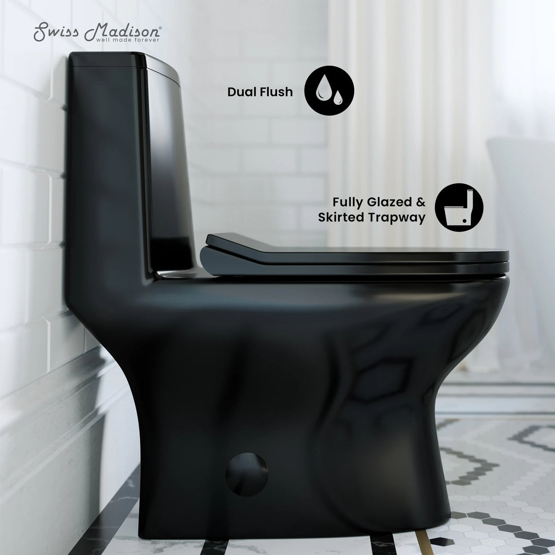 Ivy One Piece Toilet Dual Vortex Flush in Glossy Black 1.1/1.6 Gpf - 27.0" X 13.5" X 28.5"