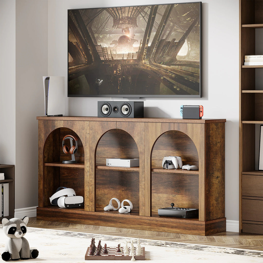 Farmhouse TV Stand for Tvs up to 65 Inches, Farmhouse Entertainment Center with Storage