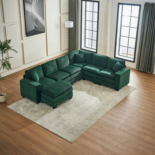 Modern U-Shaped 6-Seater Sectional Sofa with One Footstool