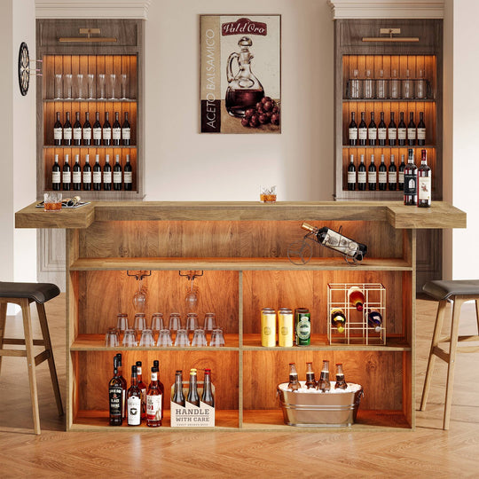 70.9" Wooden Home Bar Table with Wine Glass Holder, Pub Storage Unit Accent Table for Home Patio Basement