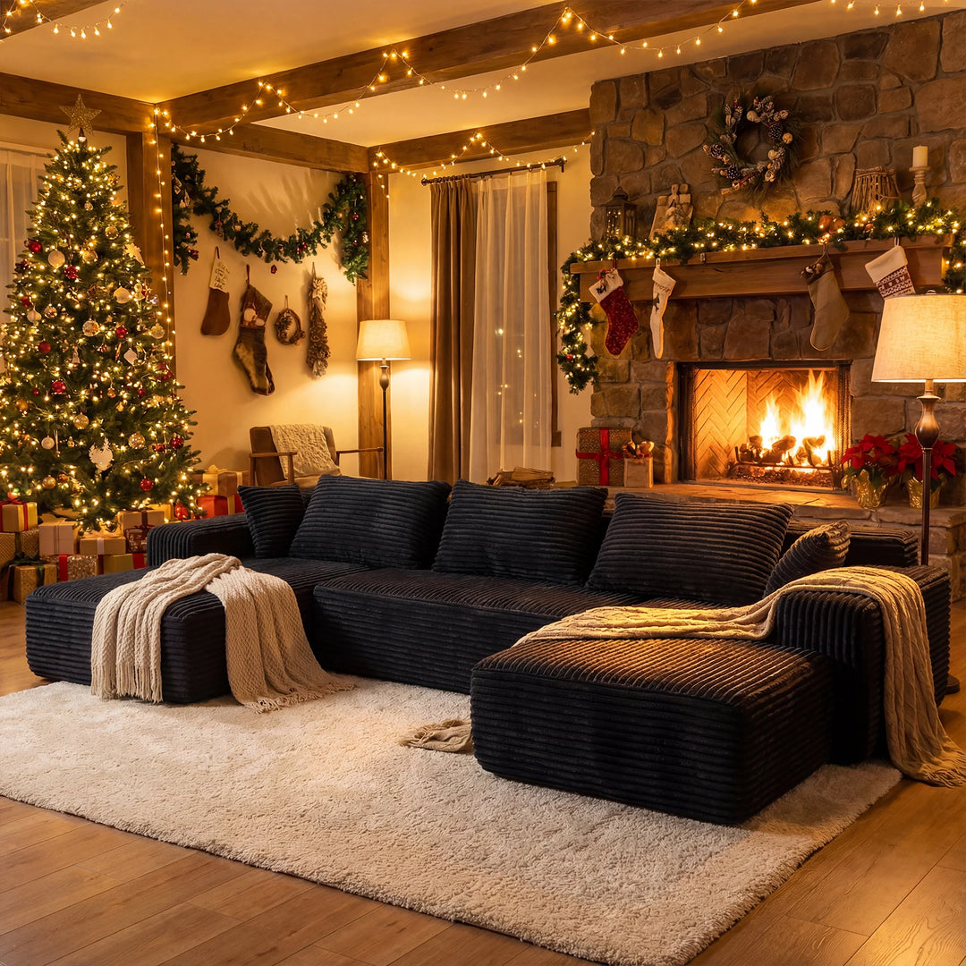 Oversized Modular Sectional Sofa, No Assembly Required, Corduroy Fabric, Deep Seat Cloud Couch with Chaise Foam Sofa