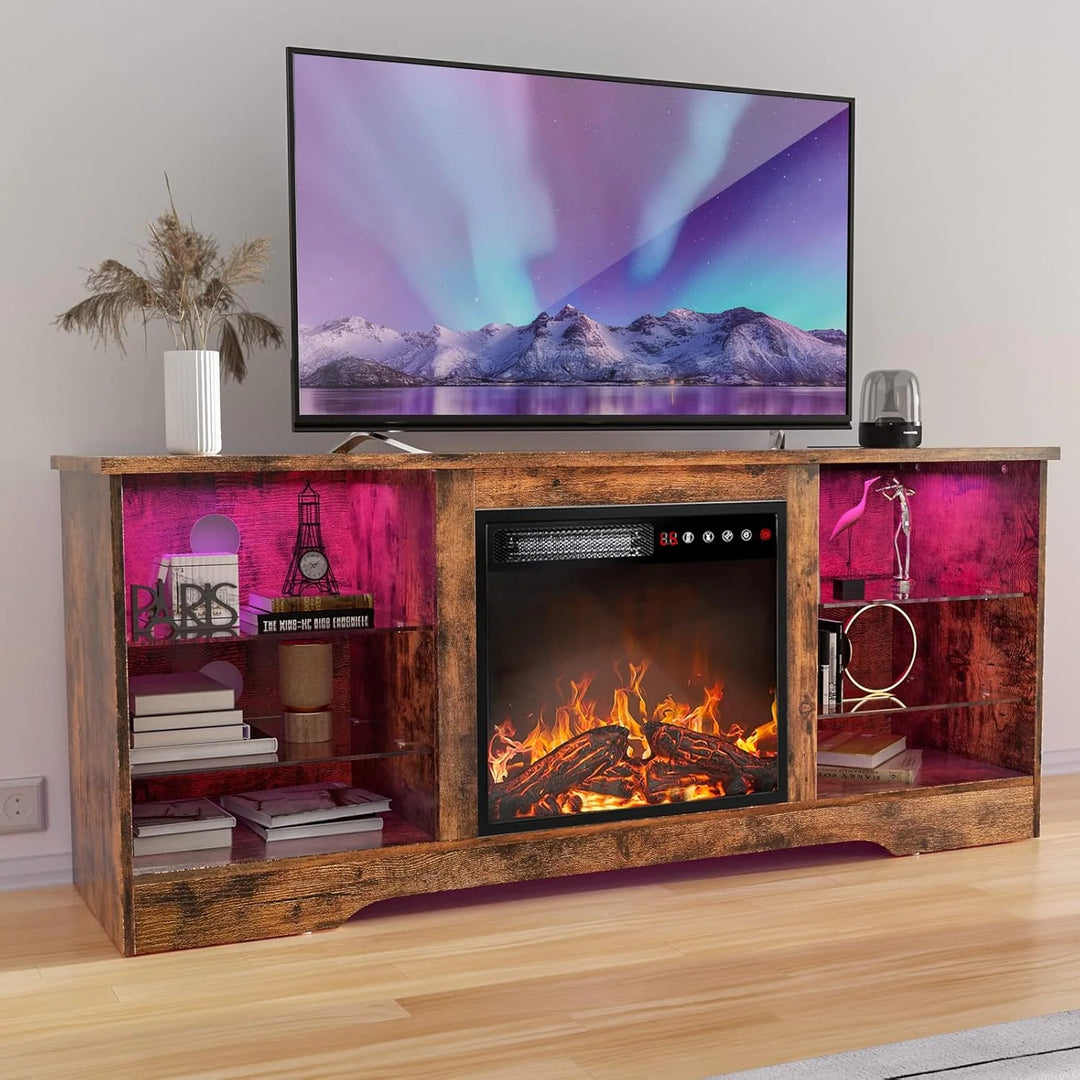 58" Fireplace TV Stand with 18'' Electric Fireplace,Modern Entertainment Center for 65'' Tvs,Tv Console