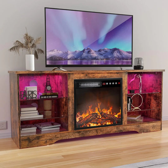 58" Fireplace TV Stand with 18'' Electric Fireplace,Modern Entertainment Center for 65'' Tvs,Tv Console