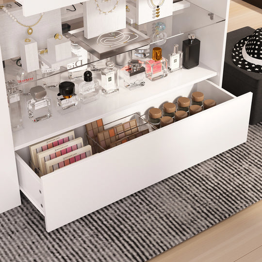 HOMELAVY Glass-Top Closet Organizer White Dressing Island Ample Storage Dresser Cabinets