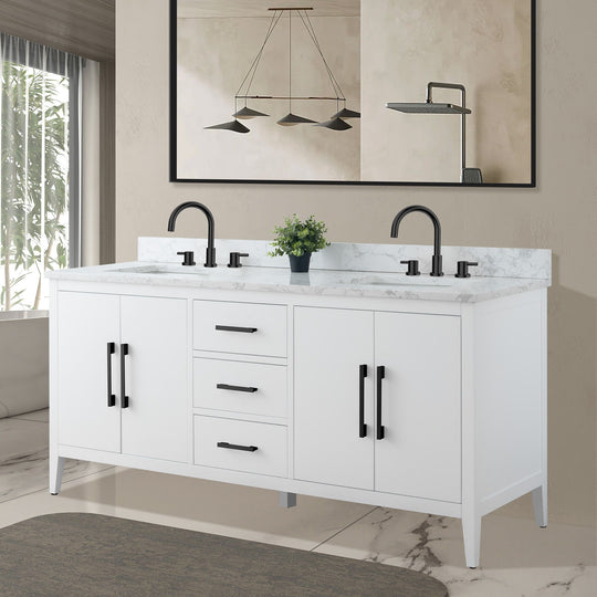 72" Double Sink Bathroom Vanity Cabinet with Engineered Marble Top