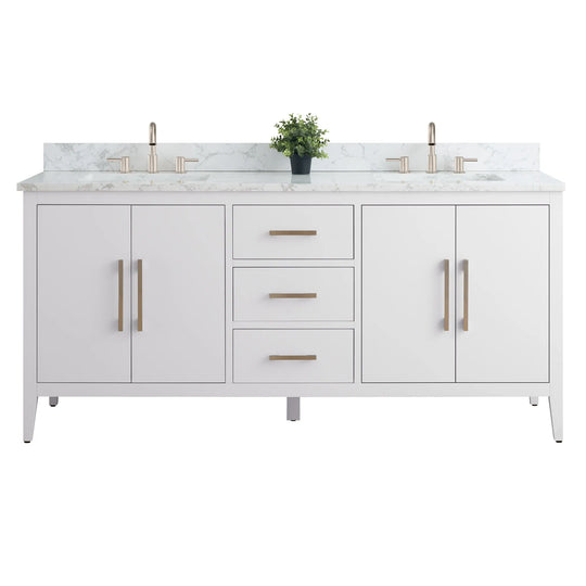 72" Double Sink Bathroom Vanity Cabinet with Engineered Marble Top