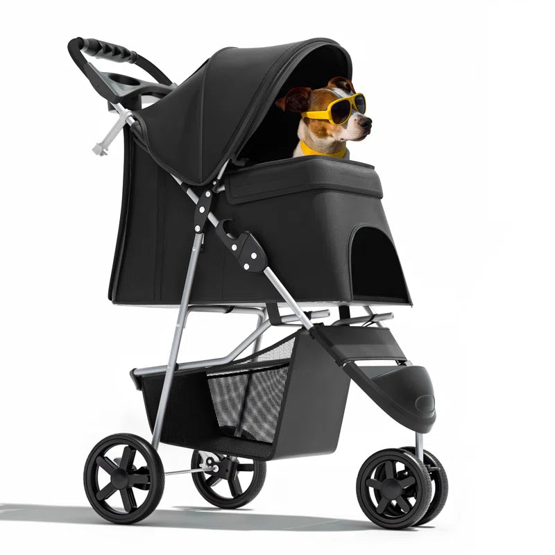 Foldable Pet Dog and Cat Stroller with Adjustable Canopy Storage Basket and Cup Holder for Small and Medium Pets