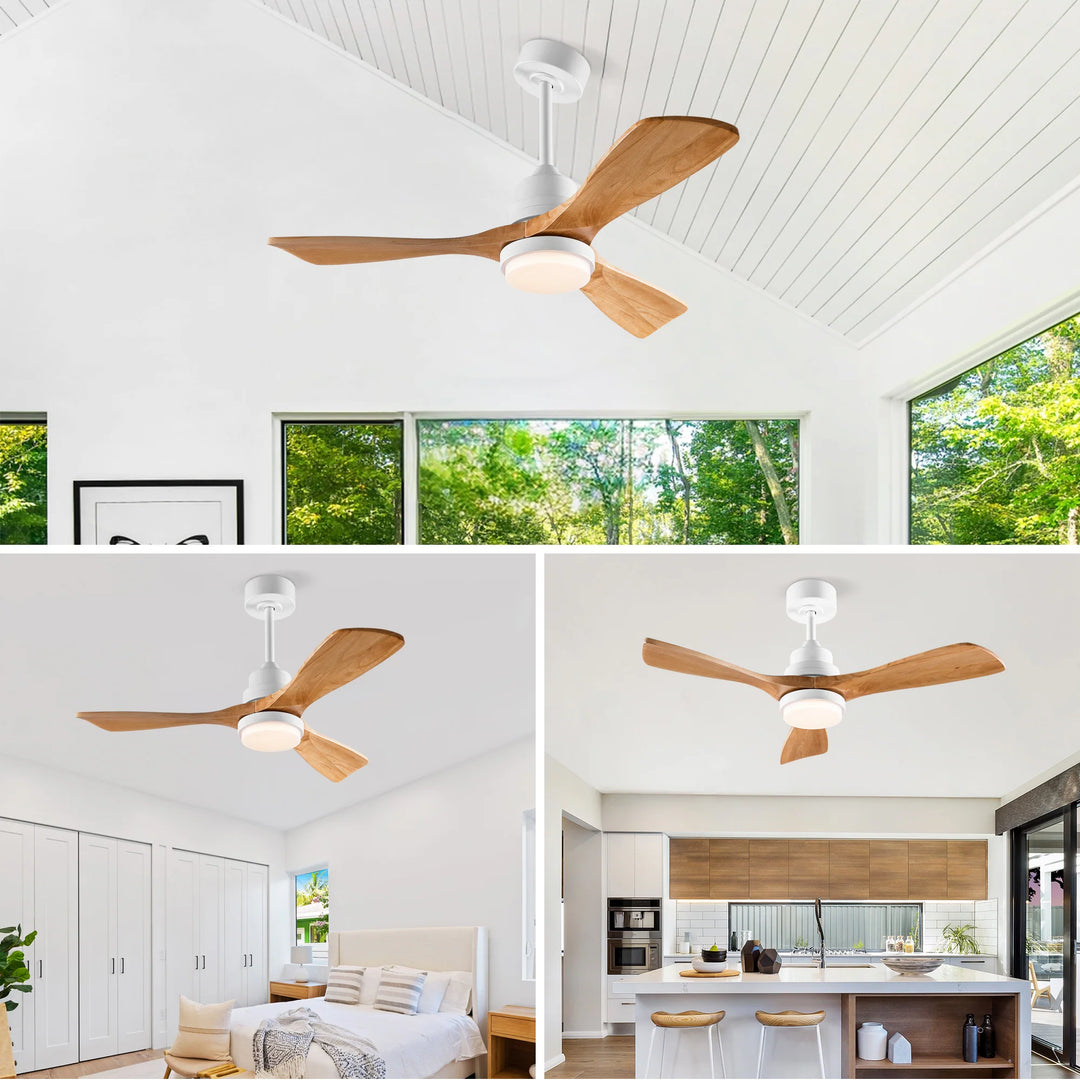 Sofucor 42"/48"/ 52"/60"Noiseless Walnut Wood Ceiling Fan with Remote Control, Integrated Light Optional