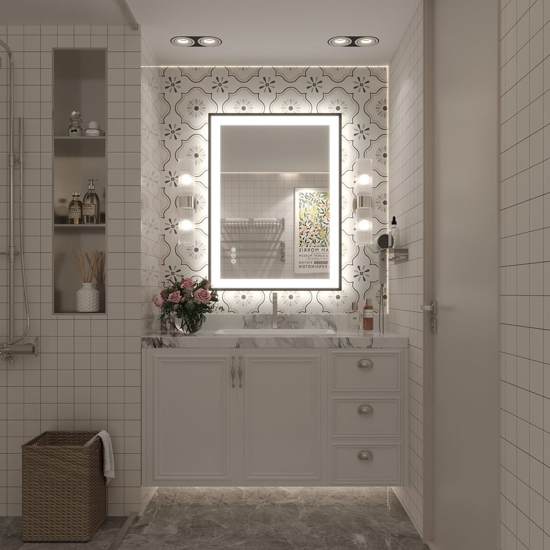 Extra Large Black Frame LED Bathroom Vanity Mirror with 3 Years Warranty and UL Certified