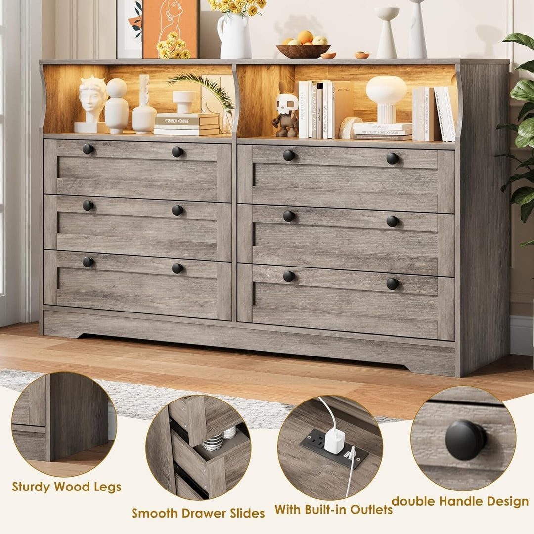 55" Black 6-Drawer Wood Dresser, Modern Storage Organizer for Bedroom, Living Room, Closet & Entryway