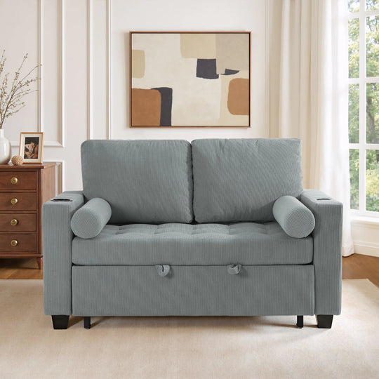 3-In-1 Pull-Out Sleeper Sofa Bed Convertible Adjustable Multi-Functional Loveseat with USB Port
