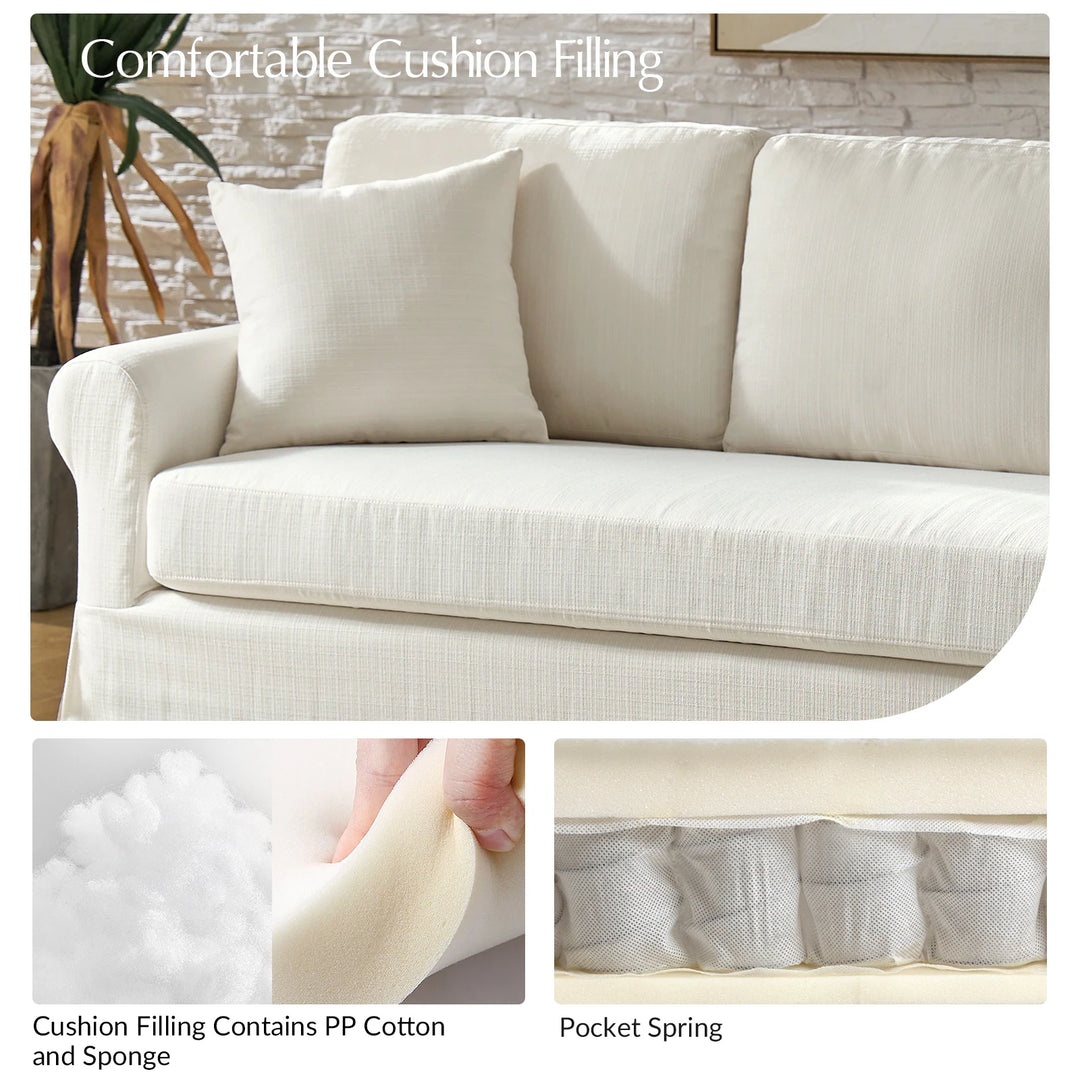 Enrico 82" Farmhouse Slipcovered Sofa with Rolled Armrest by