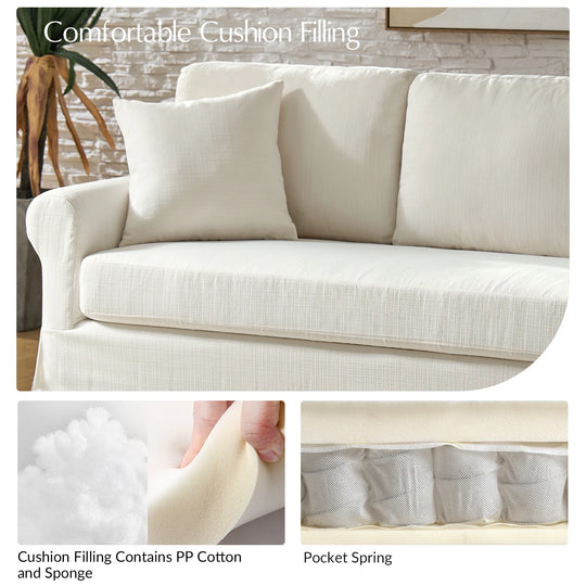 Enrico 82" Farmhouse Slipcovered Sofa with Rolled Armrest by