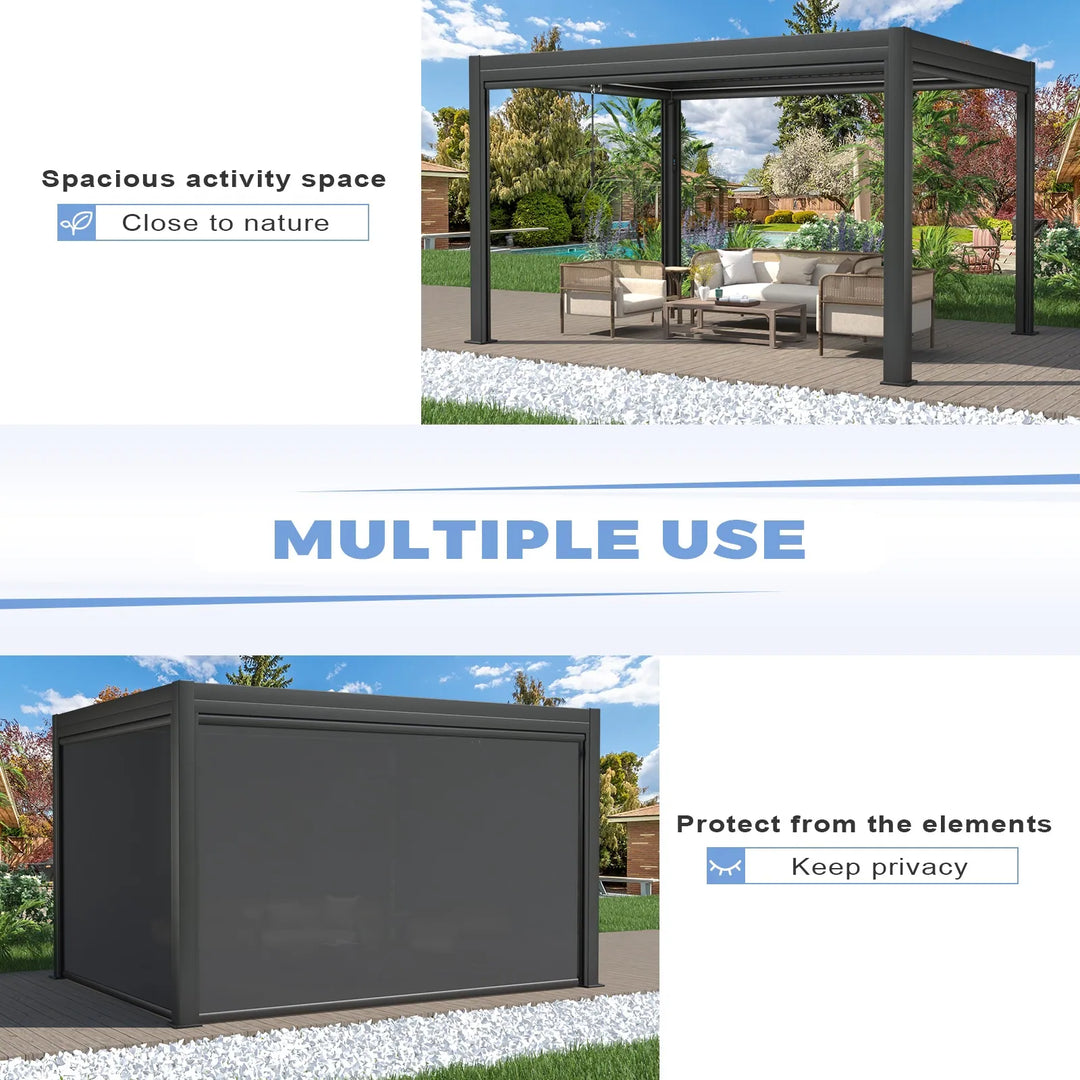 Outdoor Louvered Pergola Gazebo with Adjustable Aluminum Rainproof Roof and Pull-Down Screen