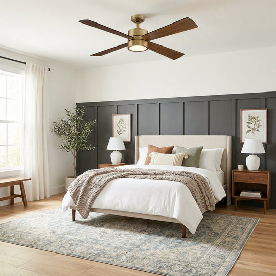 52" Antique Brass Plywood 4-Blade Indoor Ceiling Fan with Light and Remote