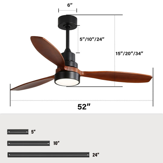 Sofucor 42"/48"/ 52"/60"Noiseless Walnut Wood Ceiling Fan with Remote Control, Integrated Light Optional